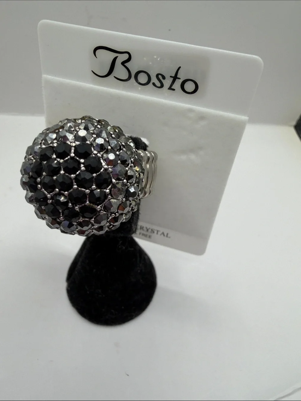 Swarovski Hematite and Black Crystal Dome Stretch Ring